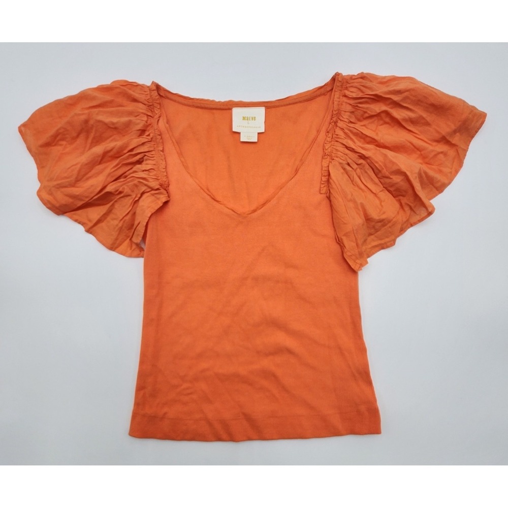 Maeve Orange Puff Sleeve Crop Top